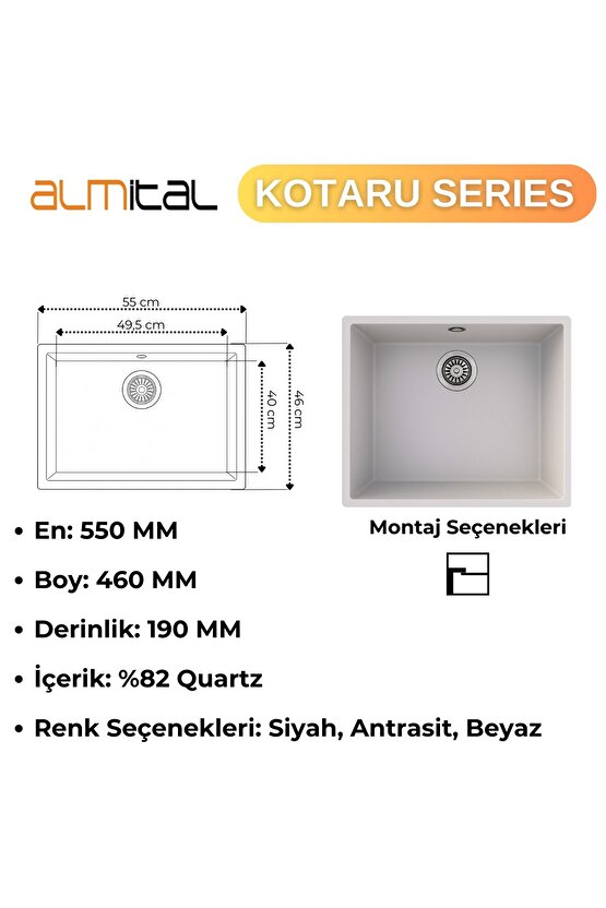Granit Evye KOTARU Series White 55x46 (BEYAZ)