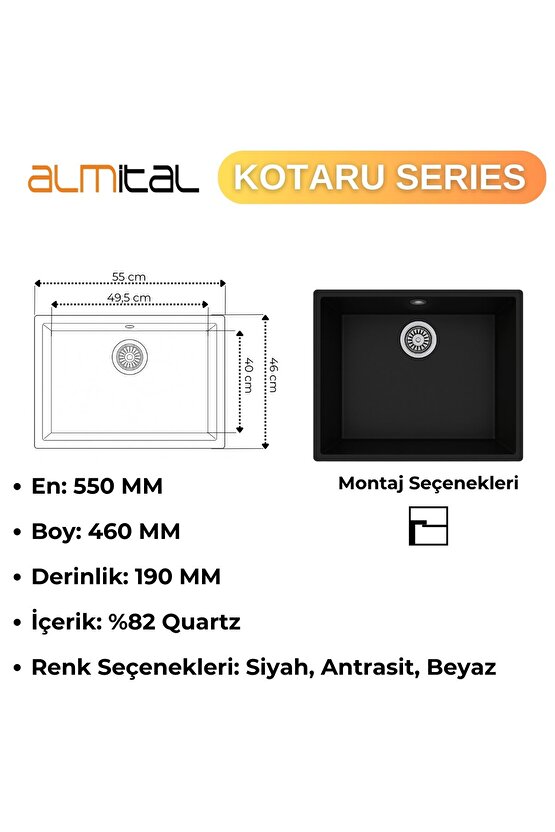 Granit Evye KOTARU Series Black 55x46 (SİYAH)