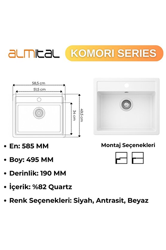 Granit Evye KOMORI Series White 58,5x49,5 (BEYAZ)