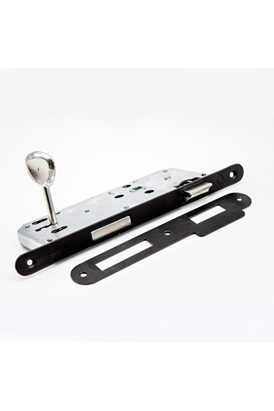 Stilo Siyah Kare Rozetli Oda Kapı Kolu ve 40X23mm Siyah Oda Gömme Kilit Set