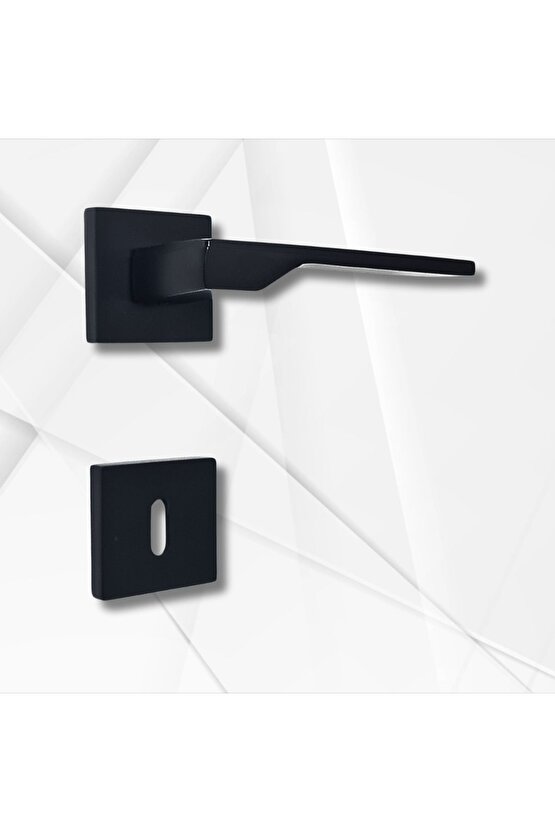 Stilo Siyah Kare Rozetli Oda Kapı Kolu ve 40X23mm Siyah Oda Gömme Kilit Set