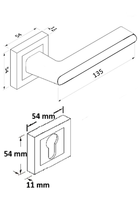 Stilo Siyah Kare Rozetli Oda Kapı Kolu ve 40X23mm Siyah Oda Gömme Kilit Set