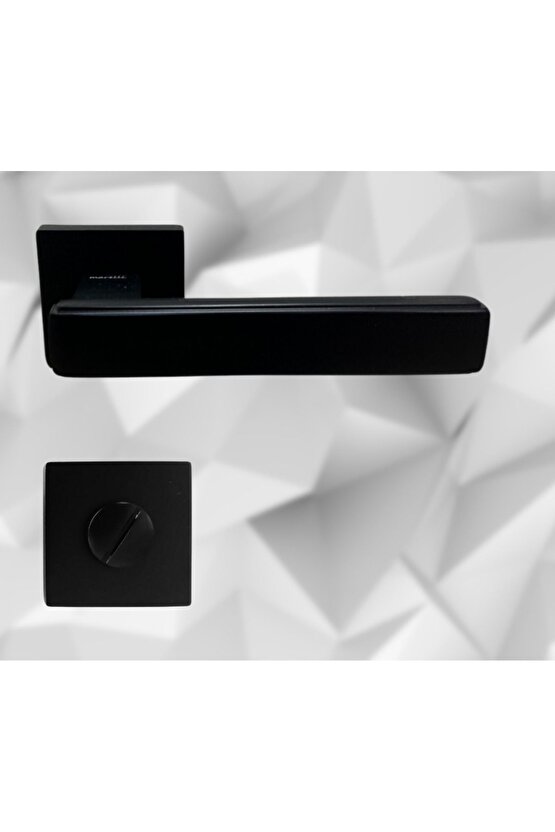 Lusso Siyah Kare Rozetli WC Kapı Kolu ve 40X23mm Siyah WC Gömme Kilit Set
