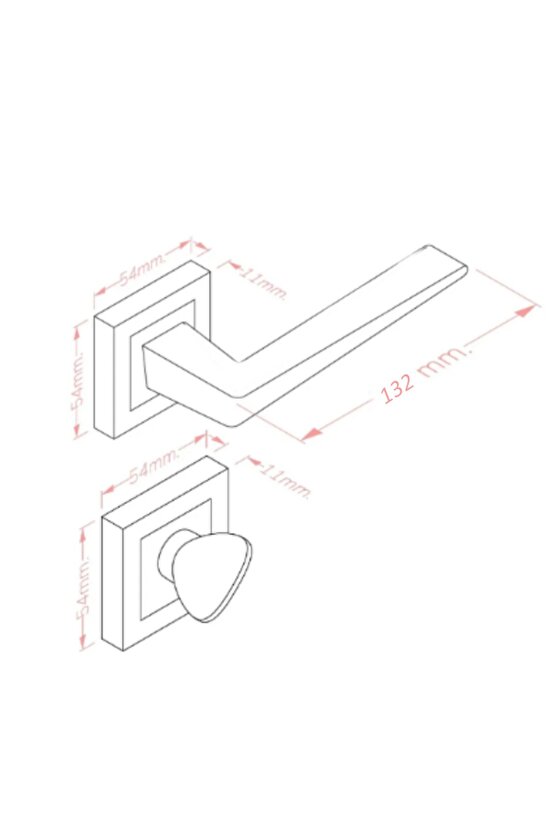 Lusso Siyah Kare Rozetli WC Kapı Kolu ve 45X18mm Siyah WC Gömme Kilit Set