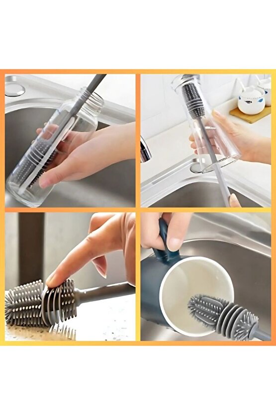 Sparkle Jar Silikon Uzun Saplı Kavanoz Yıkama Fırçası - Siyah