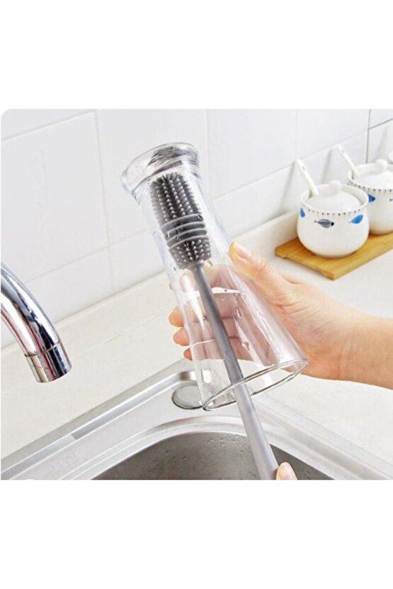 Sparkle Jar Silikon Uzun Saplı Kavanoz Yıkama Fırçası - Siyah