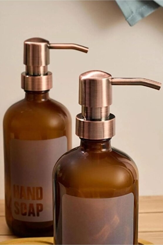 Amber 2’li Standlı Cam Mutfak Sıvı Sabunluk Seti – Bambu Standlı Sabunluk 500ml