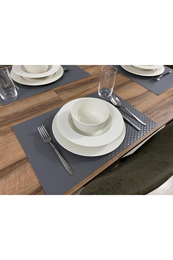 Amerikan Servis 48x30 Cm 4 Adet Açık Gri Nokta Desenli Suni Deri