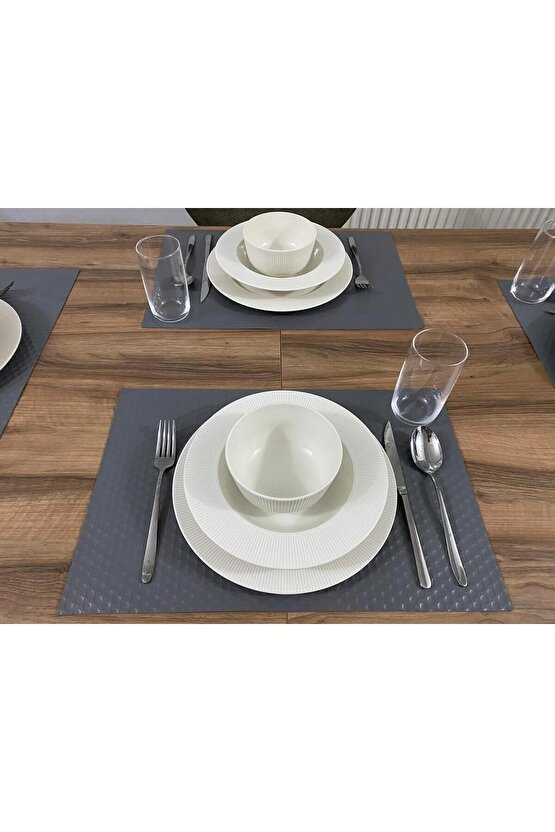 Amerikan Servis 48x30 Cm 4 Adet Açık Gri Nokta Desenli Suni Deri