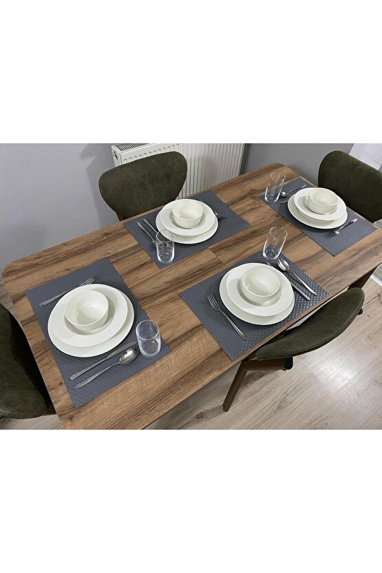 Amerikan Servis 48x30 Cm 4 Adet Açık Gri Nokta Desenli Suni Deri