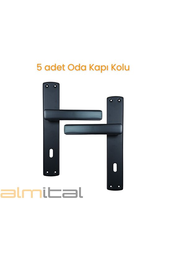 Lusso Siyah 5 Adet Oda 2 Adet Wc Aynalı Kapı Kolu Set