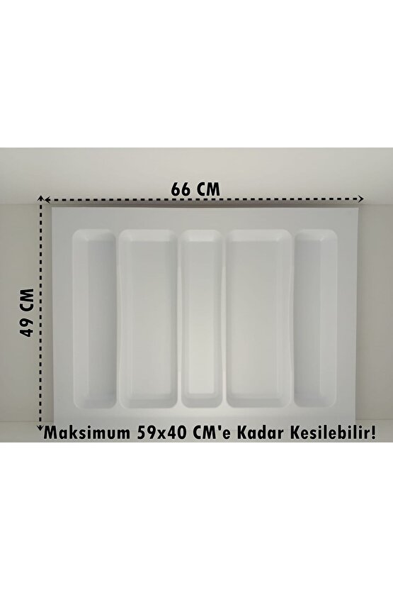 65x49 Cm. 5 Bölmeli Beyaz Çekmece Içi Düzenleyici Kepçelik (60X40 CME KADAR KESİLR) Ücretsiz Kesim