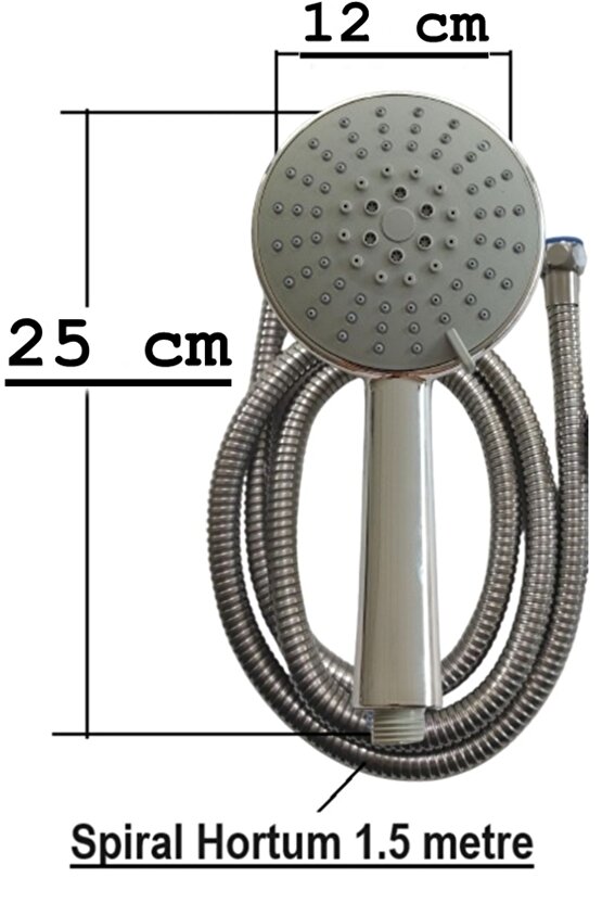 Setti Docia Maxi Krom Duş Seti, 5 Kademe Ayarlı Başlık, Yapışkanlı Mafsal, 1.5 Mt Spiral Hortum