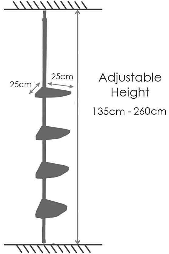 KOLAY MONTAJ, METAL BORULU, YAYLI BANYO KÖŞE SETİ - BEYAZ (135 cm - 260 cm arası uygulanabilir)