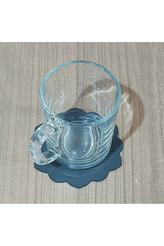 6 Adet Antrasit Yumru Motifli Suni Deri Bardak Altlığı Kaydırmaz, Su Emmez 1.2 Mm Kalınlık