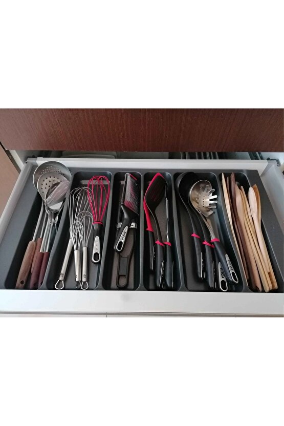 75x49 Cm. 6 Bölmeli Gri Çekmece Içi Düzenleyici Kepçelik (70*40 CME KADAR KESİLİR) Ücretsiz Kesim