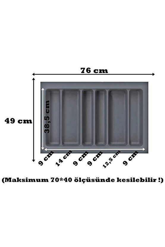 75x49 Cm. 6 Bölmeli Gri Çekmece Içi Düzenleyici Kepçelik (70*40 CME KADAR KESİLİR) Ücretsiz Kesim