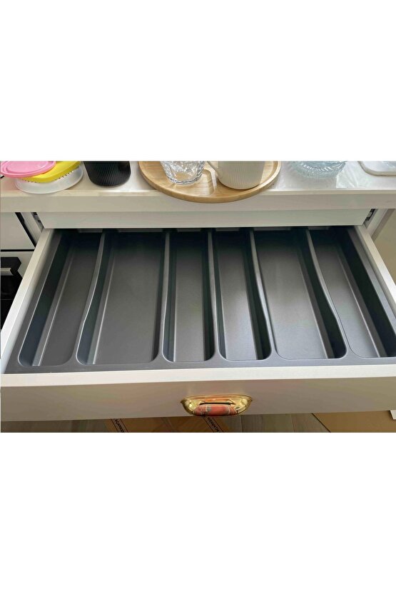 75x49 Cm. 6 Bölmeli Gri Çekmece Içi Düzenleyici Kepçelik (70*40 CME KADAR KESİLİR) Ücretsiz Kesim