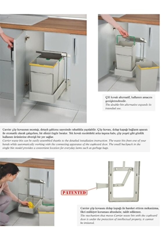 Dolap Içi Raylı Çöp Kovası Gri 20 Lt