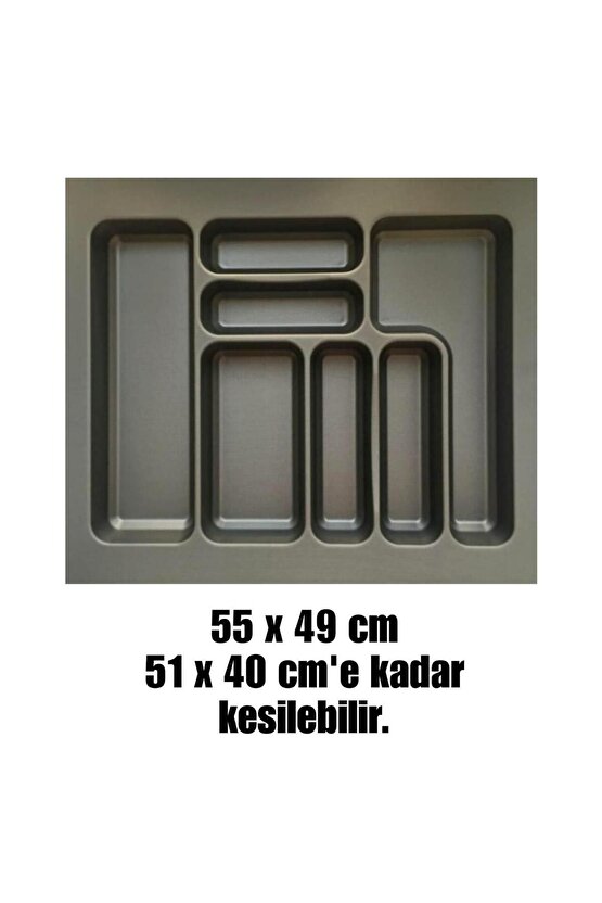 55x49 Cm Antrasit Antibakteriyel 7 Bölmeli Çekmece Içi Kaşıklık, Istediğiniz Ölçüde Ücretsiz Kesim