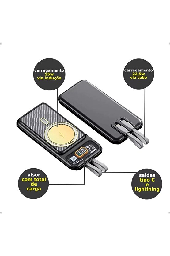 20000MAH 15W WİRELESS MAGSAFE KABLOSUZ ŞARJ ÖZELLİKLİ TAŞINABİLİR ŞARJ ALETİ LCD EKRANLI