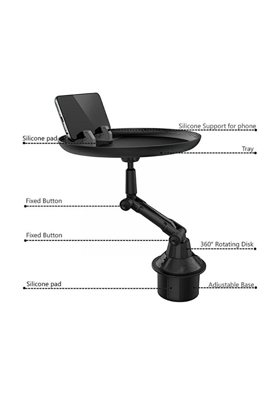 Çok Fonksiyonlu 360 ° Dönen Araba Telefon Tutucu Tepsi Küçük Masa Yemek Rafı