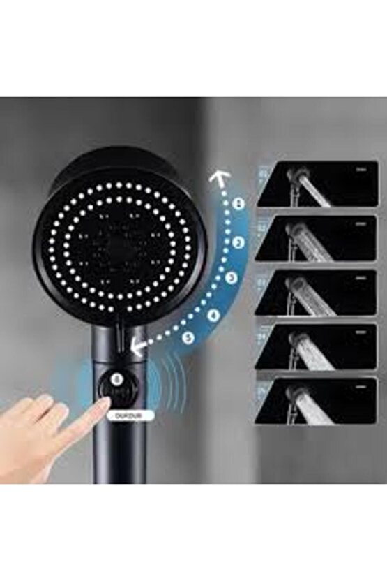 Fonksiyonlu Duş Başlığı - Turbo Fan Duş Başlığı - Siyah