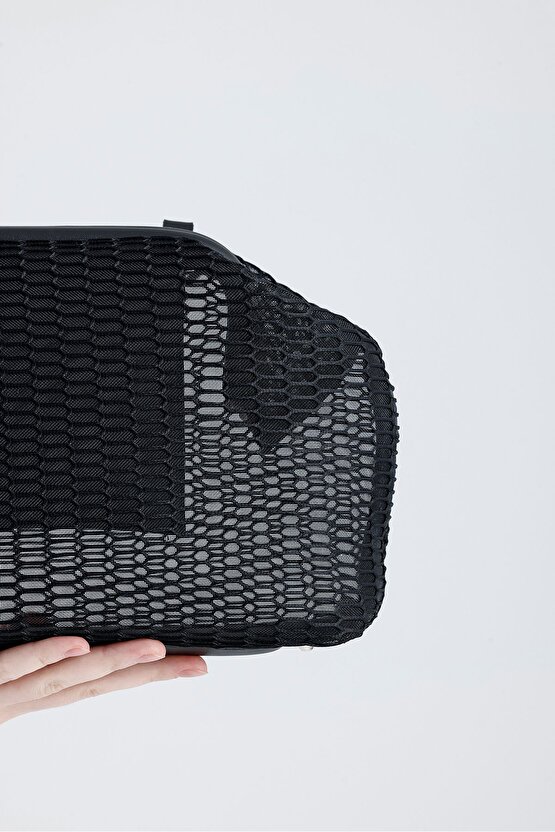 Kadın Siyah Petek Desenli Şeffaf Clutch El Çantası