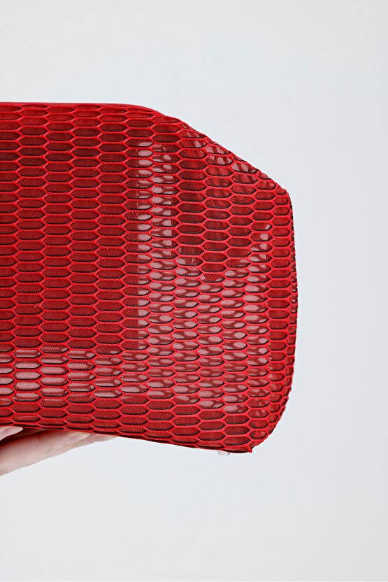 Kadın Kırmızı Petek Desenli Şeffaf Clutch El Çantası