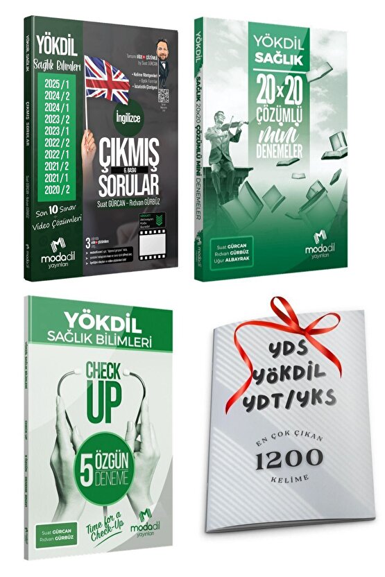 Yökdil Sağlık Çıkmış Sorular - Sağlık 20x20 Deneme + 5 Deneme - En Çok Çıkan 1200 Kelime Hediyeli