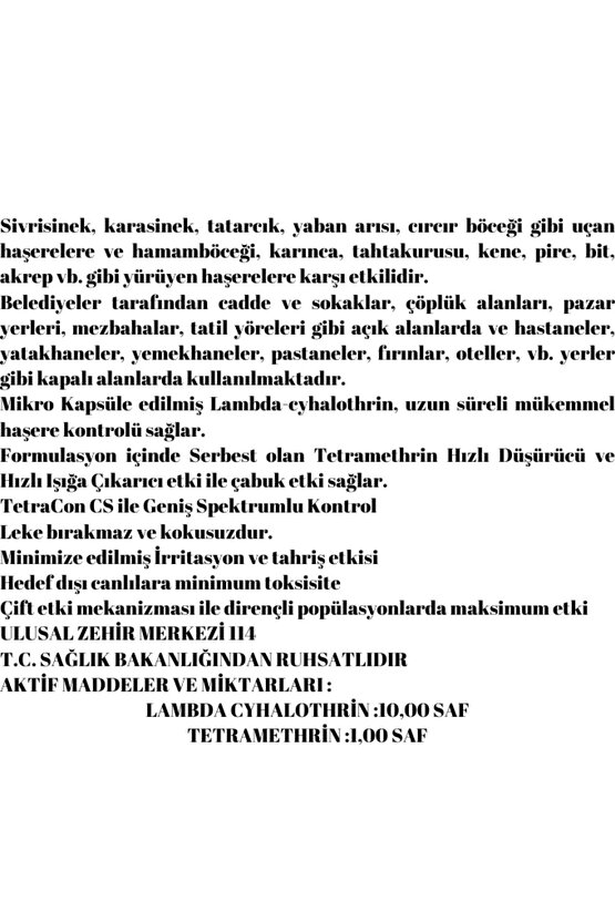 TetraCon CS Akrep, Pire, Kene, Hamamböceği, Tahtakurusu Genel Haşare İlacı 50 Ml