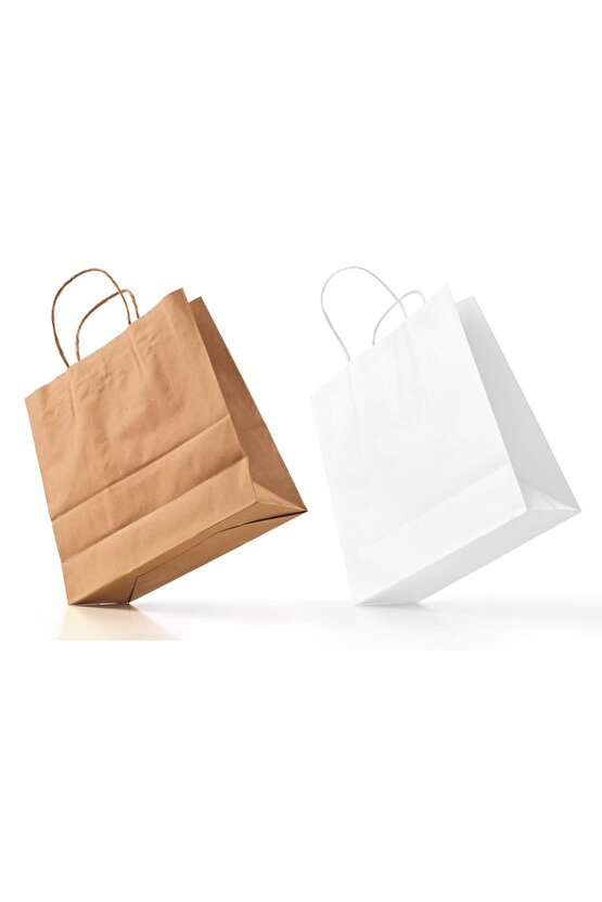 Beyaz Kraft Kâğıt Poşet (32x12x41 Cm) Burgu Saplı Kâğıt Torba (25 Adet) Kâğıt Çanta