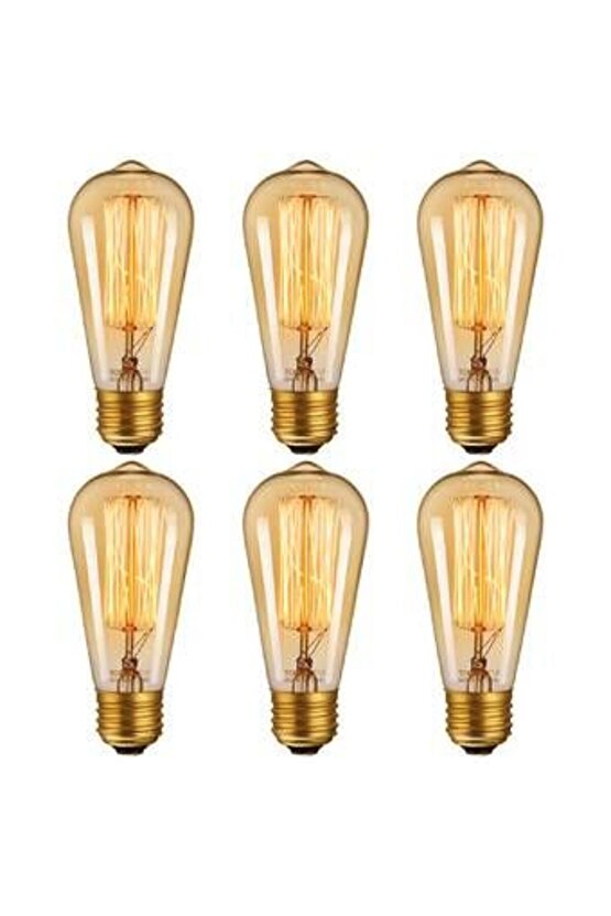 6 Adet 4 Watt Amber Işık Kaliteli Rustik Ampul, 300 Lümen, 4 Watt 25000K Amber Işık Led Rustik Ampul