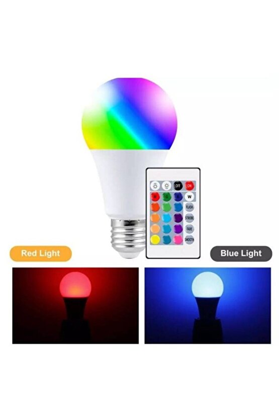 Kumandalı, 20 Farklı Işık Renkli, Çakar Mod Özellikli Akıllı Led Ampul, Çok Kaliteli RGB E-27 Ampul