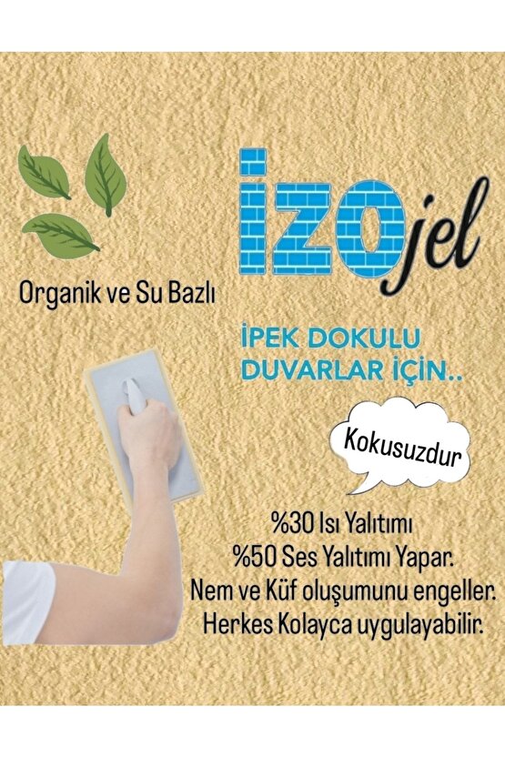 Organik Ipek Sıva - Dekoratif Yalıtım Sıvası - Ses & Isı & Nem Yalıtımı - Izo-003 Sarı - 4 M2