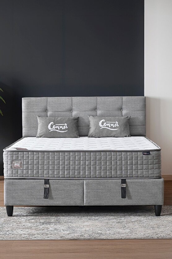 Mimoza Modeli Çift Kişilik Full Ortopedik Yataklı Sandıklı Baza Ve Başlık Takımı 3 Lü Set