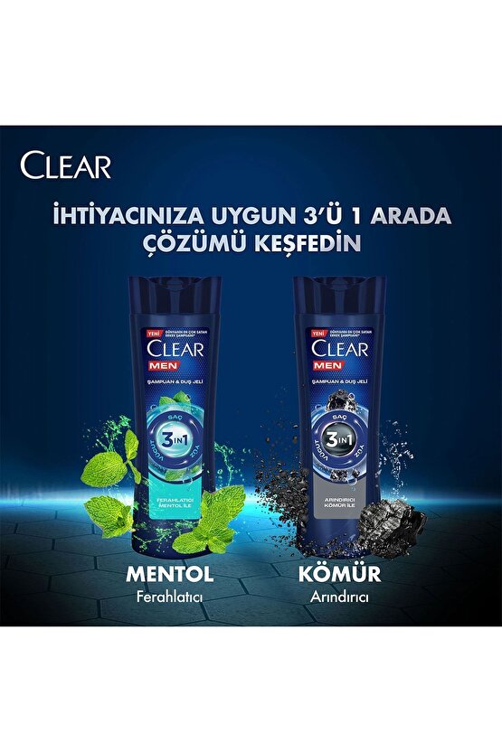 Men 3 in 1 Şampuan & Duş Jeli Ferahlatıcı Mentol Saç Yüz Vücut İçin 350 ml