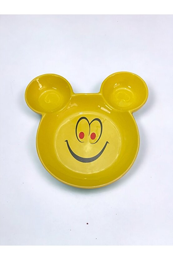 Eğlenceli Çocuk Gülen Yüz Emojili Mama, Yemek, Kahvaltı Ve Pasta Tabağı 1 Adet Sarı