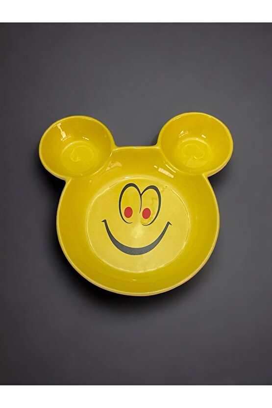 Eğlenceli Çocuk Gülen Yüz Emojili Mama, Yemek, Kahvaltı Ve Pasta Tabağı 1 Adet Sarı
