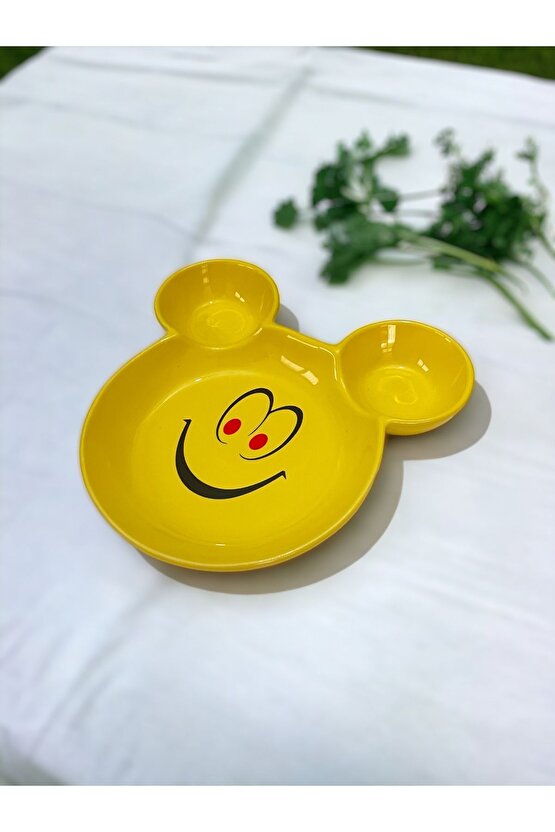 Eğlenceli Çocuk Gülen Yüz Emojili Mama, Yemek, Kahvaltı Ve Pasta Tabağı 1 Adet Sarı