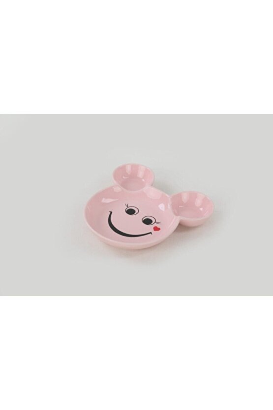 Eğlenceli Çocuk Gülen Yüz Emojili Mama, Yemek, Kahvaltı Ve Pasta Tabağı 1 Adet Pembe