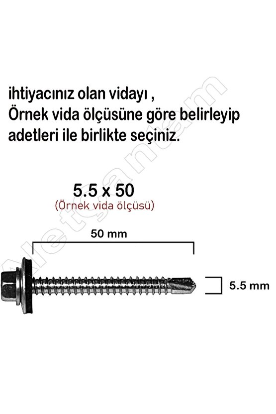 Trapez Vida Çatı Vidası Pullu Vida 5.5x50 _ 50 Adet