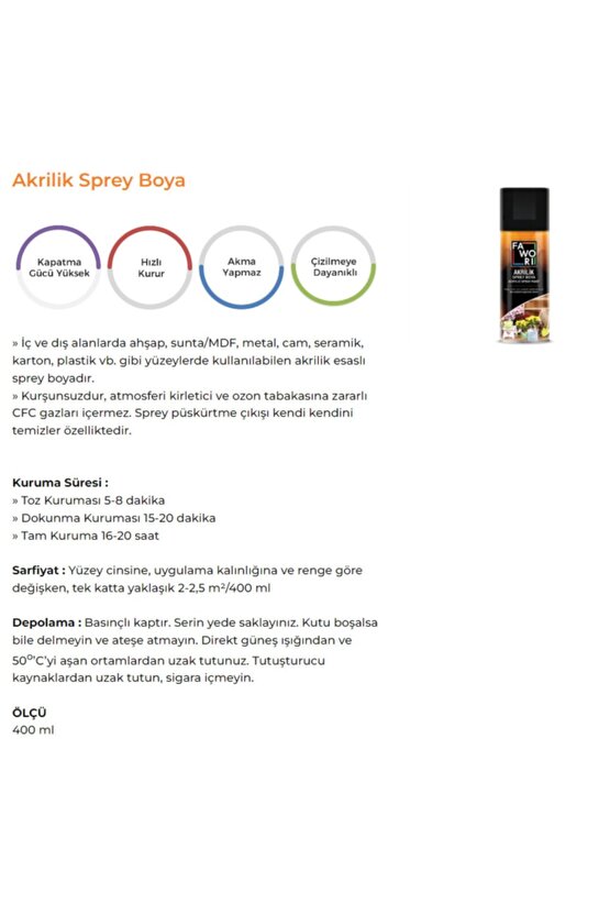 Akrilik Sprey Boya 400 Ml. Mat Siyah (MADE İN İTALY) 2022 Üretim