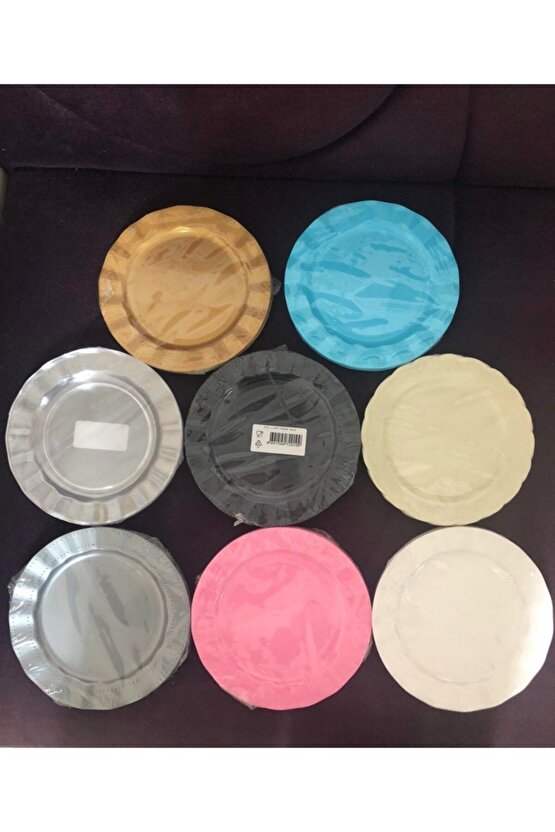 Plastik Tabak Lüks 22 Cm 6 Adet Sert Mika Renkli Parlak