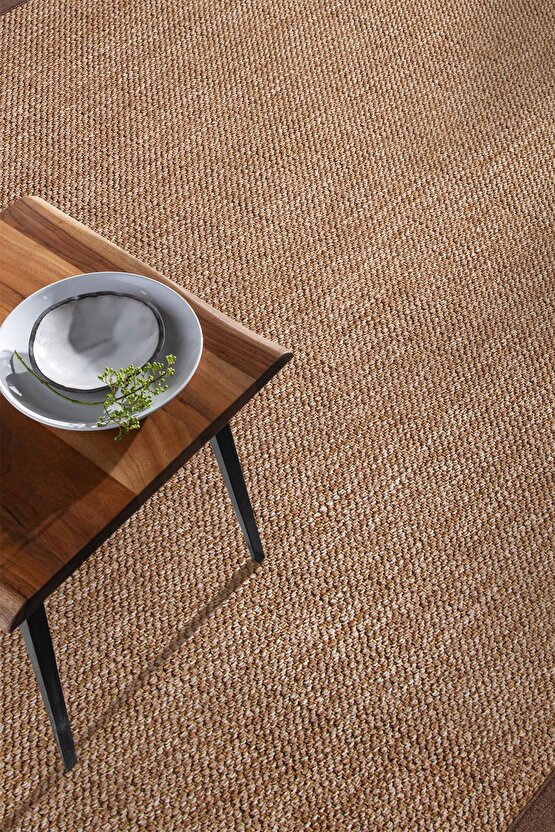 0604-Kahve Kumaş Bordür Sisal Halı Kilim Hav Toz Vermez Kolay Temizlenen Hasır Kilim