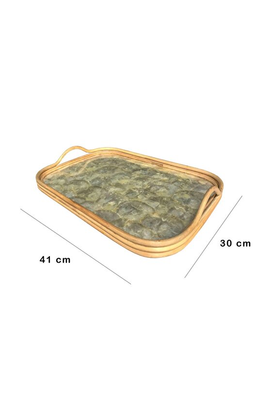 Sedef Rattan Dekoratif Tepsi El Yapımı Orta