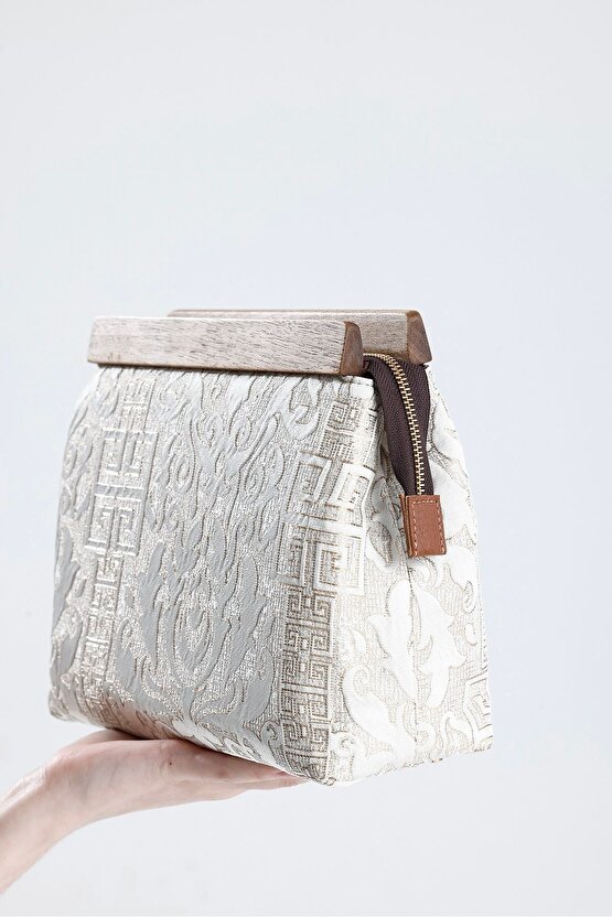 Kadın Krem Otantik Desen Clutch Çanta