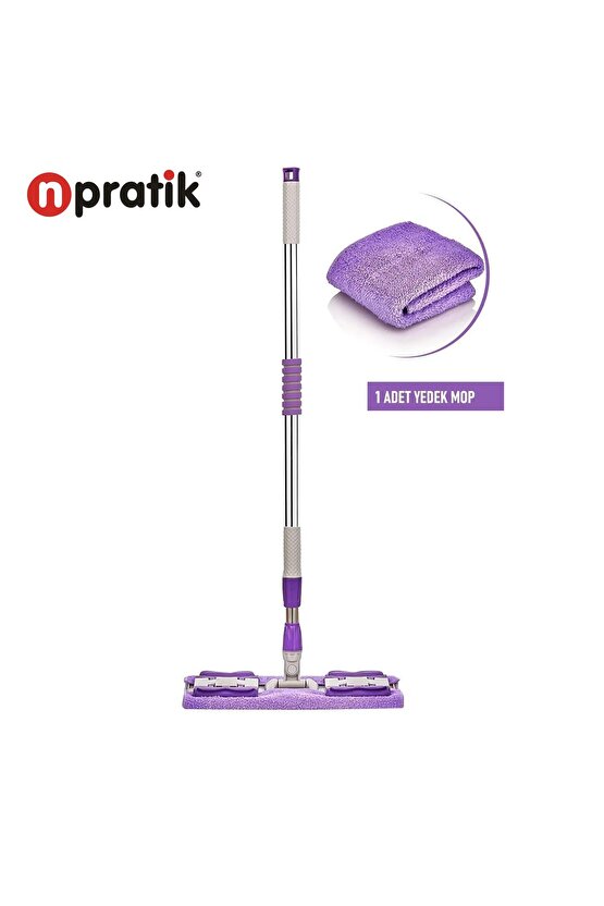 Yer Mopu Fayans Duvar Yüzey Temizlik Mikrofiber Mandallı Teleskopik Mop 1 Adet Yedek Bez Hediyeli