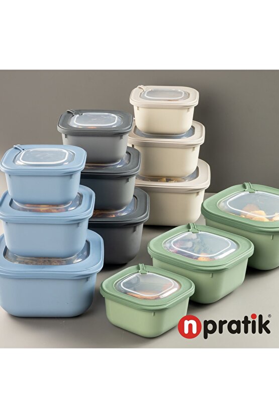 Elegant Storage Box Saklama kabı seti 3 parça vakumlu kapak mikrodalga ve buzdolabına uygun renkli