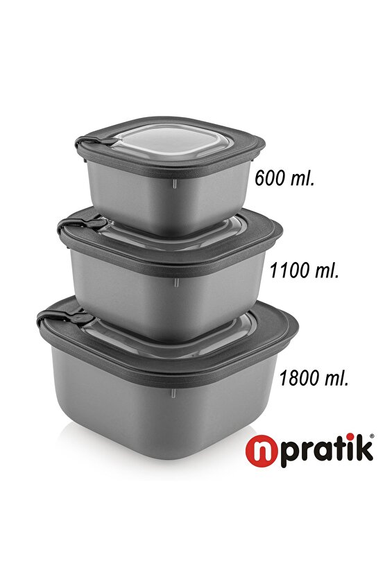 Elegant Storage Box Saklama kabı seti 3 parça vakumlu kapak mikrodalga ve buzdolabına uygun renkli